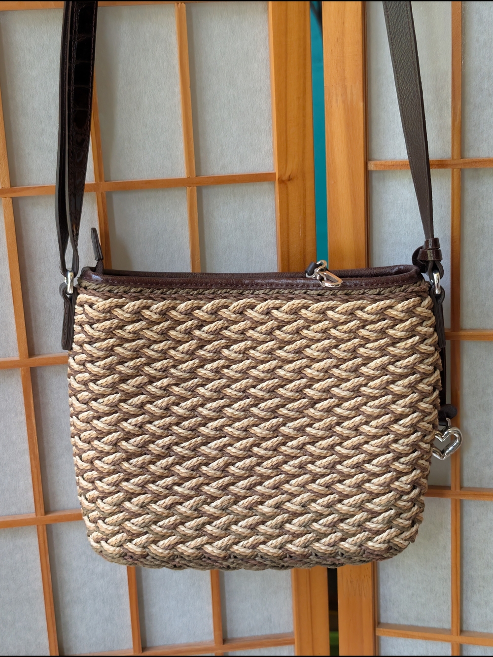 Brighton Straw Purse - Leather + Silver Accents - Elana Crossbody Woven Jute Bag - Picture 3 of 10